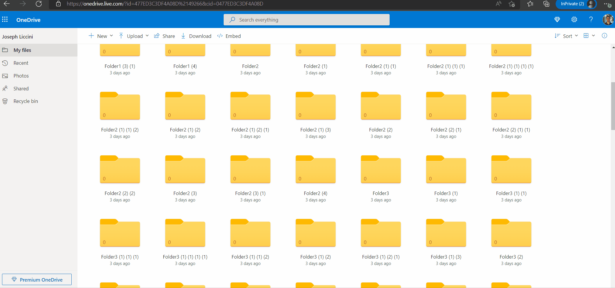 A recording of me scrolling through the OneDrive Files grid, and it appearing choppy