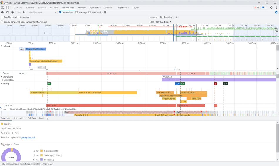 A presentation of the Chromium F12 Profiler UI