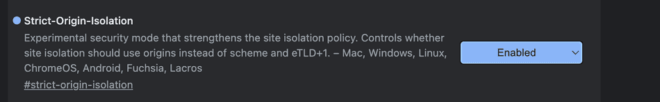 A screenshot of the Chromium Settings UX for strict site isolation