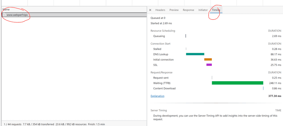 A screenshot of the Chromium F12 Network Tab with Waterfall Tab shown